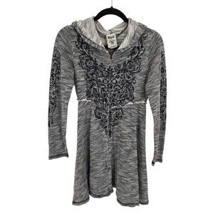 Vocal womens small gray rhinestone embellished full zip sweater jacket dress USA